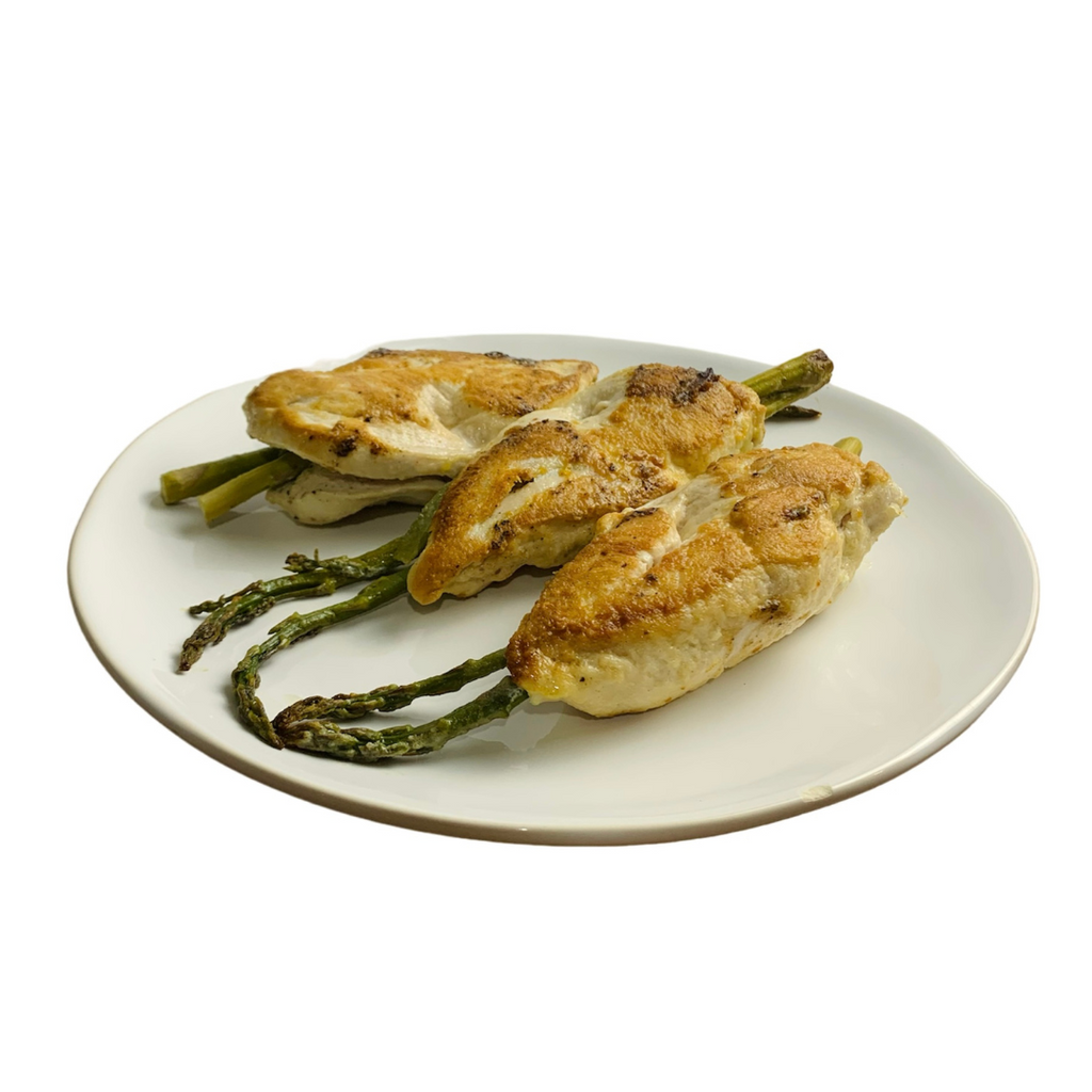 Milanesa de pollo parmesano con espárragos (Cocinado)